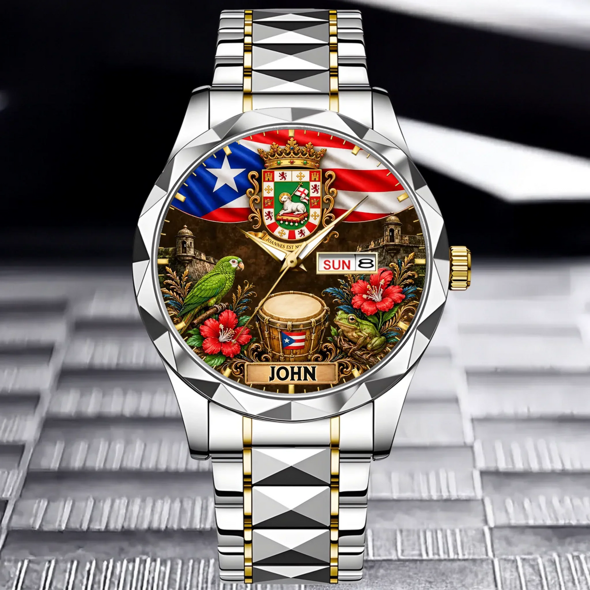 Puerto Rican Pride Watch - Personalized Name & Coat Of Arms Watch - Gift For Proud Puerto Ricans