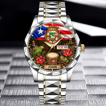 Puerto Rican Pride Watch - Personalized Name & Coat Of Arms Watch - Gift For Proud Puerto Ricans