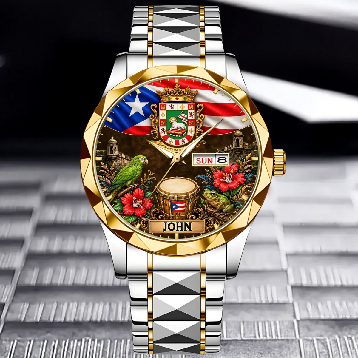 Puerto Rican Pride Watch - Personalized Name & Coat Of Arms Watch - Gift For Proud Puerto Ricans