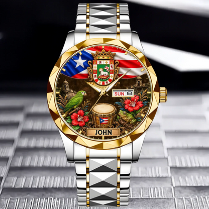 Puerto Rican Pride Watch - Personalized Name & Coat Of Arms Watch - Gift For Proud Puerto Ricans