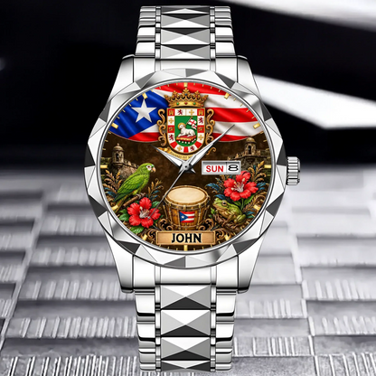Puerto Rican Pride Watch - Personalized Name & Coat Of Arms Watch - Gift For Proud Puerto Ricans