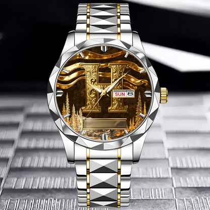 Customized Metal-look Dial Pattern Watch - Personalized Name and Initial - Memento Gift,Gift for Him/Her