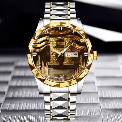 Customized Metal-look Dial Pattern Watch - Personalized Name and Initial - Memento Gift,Gift for Him/Her