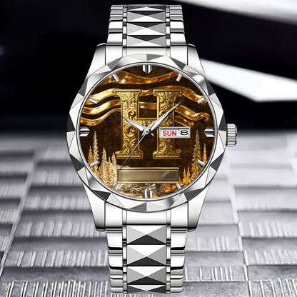 Customized Metal-look Dial Pattern Watch - Personalized Name and Initial - Memento Gift,Gift for Him/Her