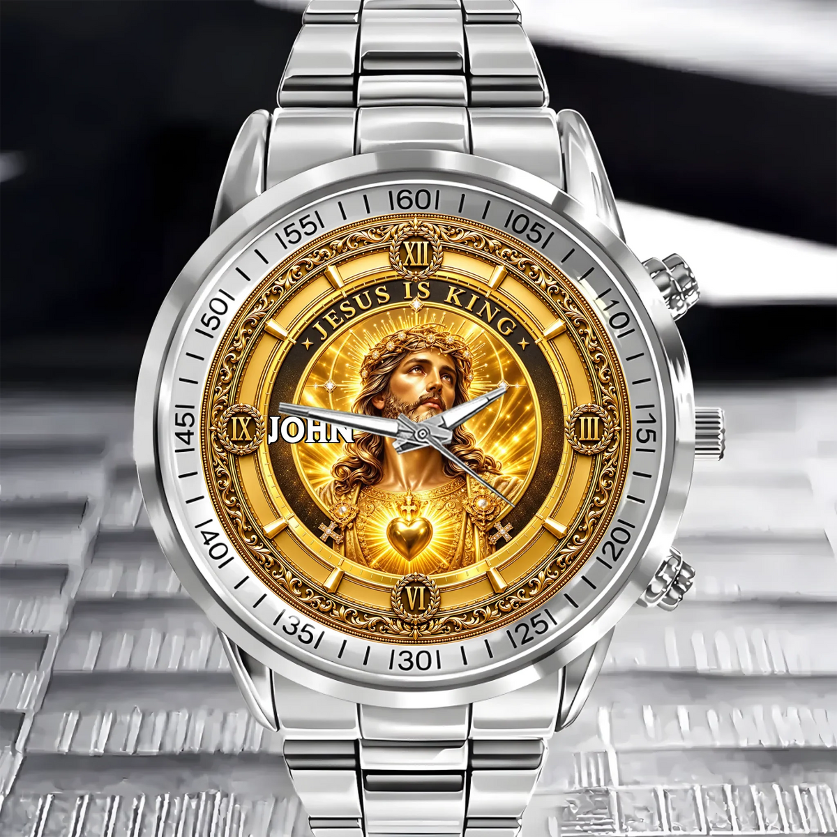 Personalized Jesus Is King Watch - Custom Name Sacred Heart Christian Watch - Gift For Christians