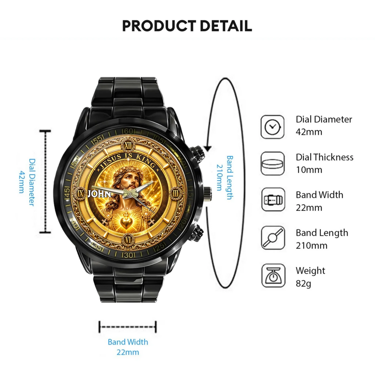 Personalized Jesus Is King Watch - Custom Name Sacred Heart Christian Watch - Gift For Christians
