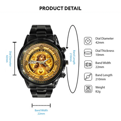 Personalized Jesus Is King Watch - Custom Name Sacred Heart Christian Watch - Gift For Christians