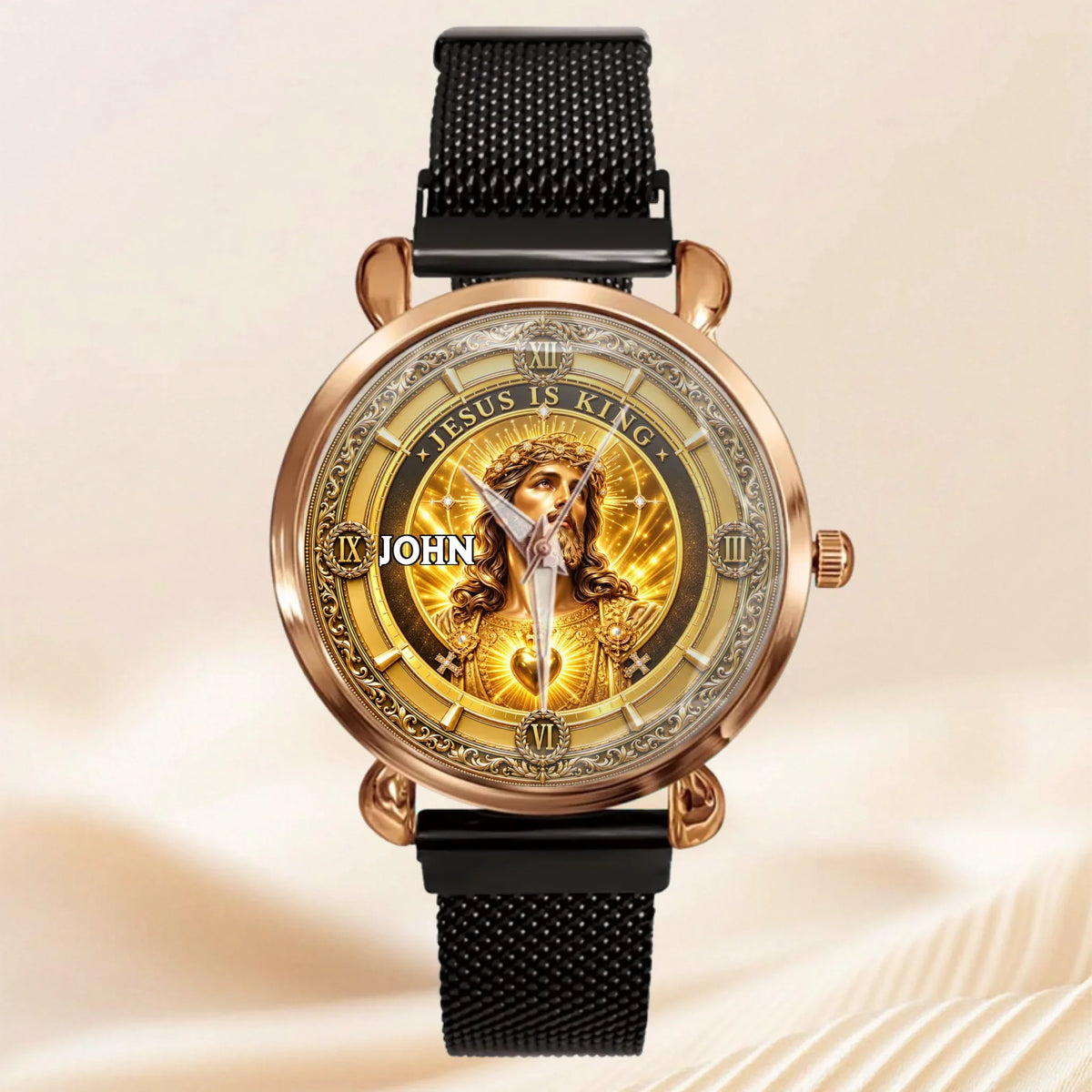Personalized Jesus Is King Watch - Custom Name Sacred Heart Christian Watch - Gift For Christians