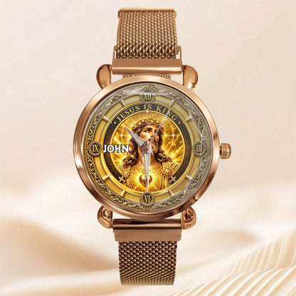 Personalized Jesus Is King Watch - Custom Name Sacred Heart Christian Watch - Gift For Christians