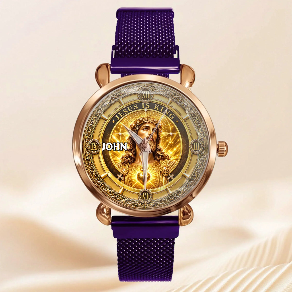 Personalized Jesus Is King Watch - Custom Name Sacred Heart Christian Watch - Gift For Christians