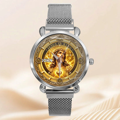 Personalized Jesus Is King Watch - Custom Name Sacred Heart Christian Watch - Gift For Christians