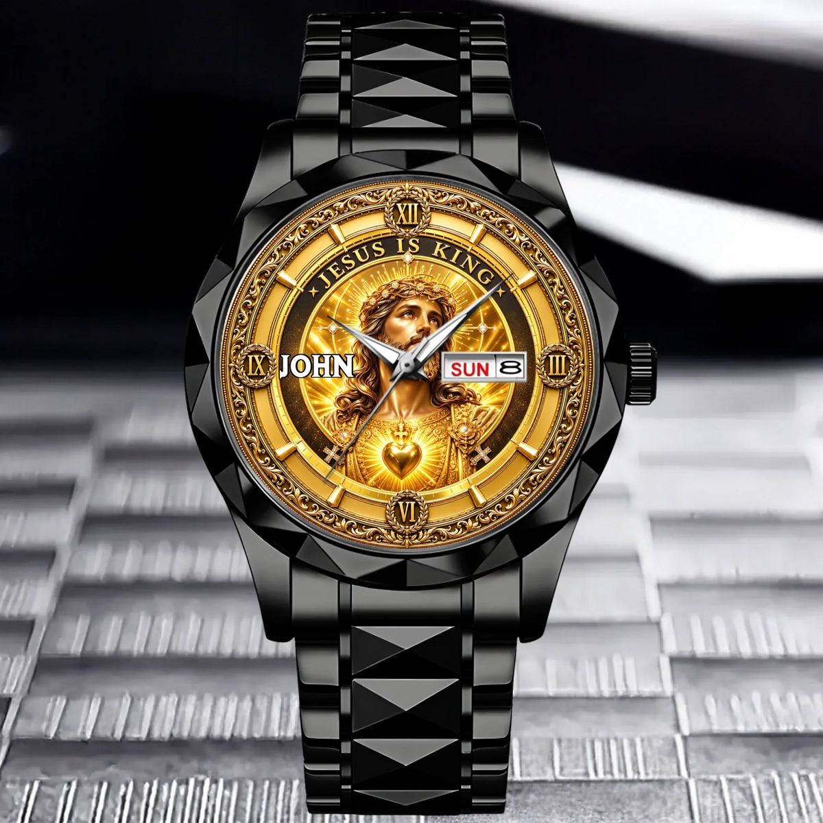 Personalized Jesus Is King Watch - Custom Name Sacred Heart Christian Watch - Gift For Christians