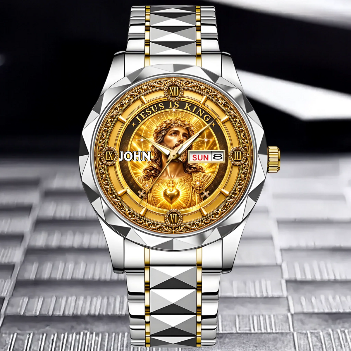 Personalized Jesus Is King Watch - Custom Name Sacred Heart Christian Watch - Gift For Christians