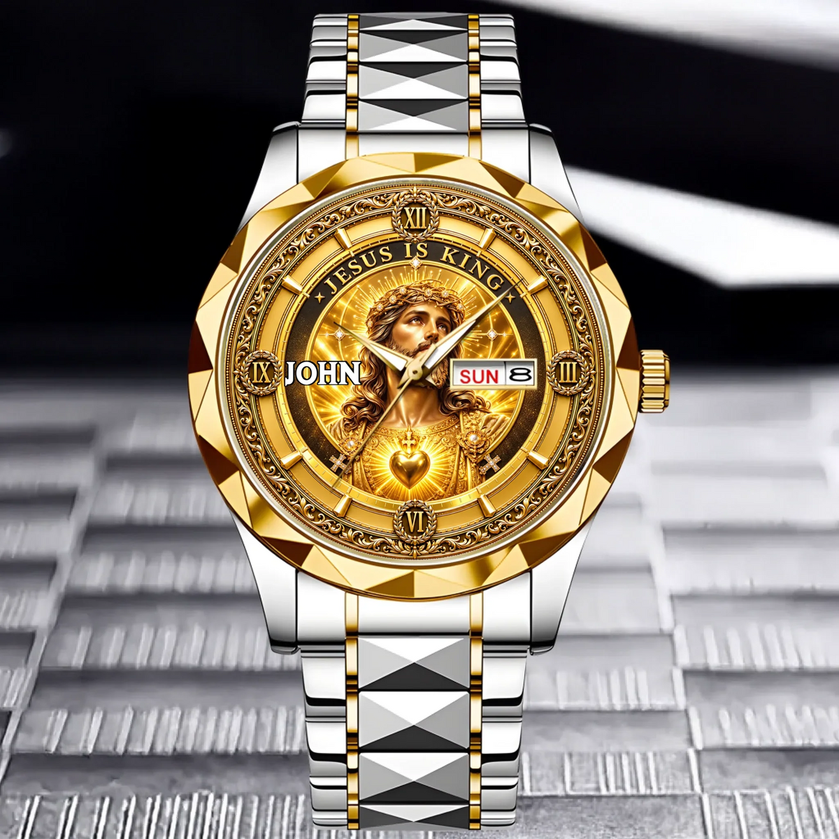Personalized Jesus Is King Watch - Custom Name Sacred Heart Christian Watch - Gift For Christians