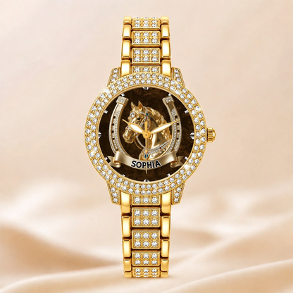 Lucky Horseshoe Customized Horse Watch - Personalized Name - Gift For Horse Lovers