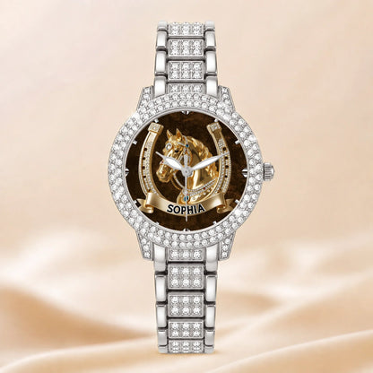Lucky Horseshoe Customized Horse Watch - Personalized Name - Gift For Horse Lovers