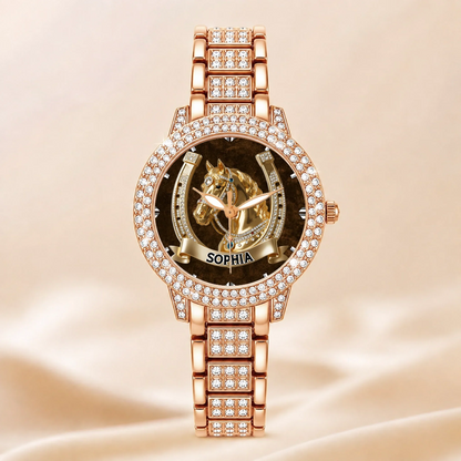 Lucky Horseshoe Customized Horse Watch - Personalized Name - Gift For Horse Lovers